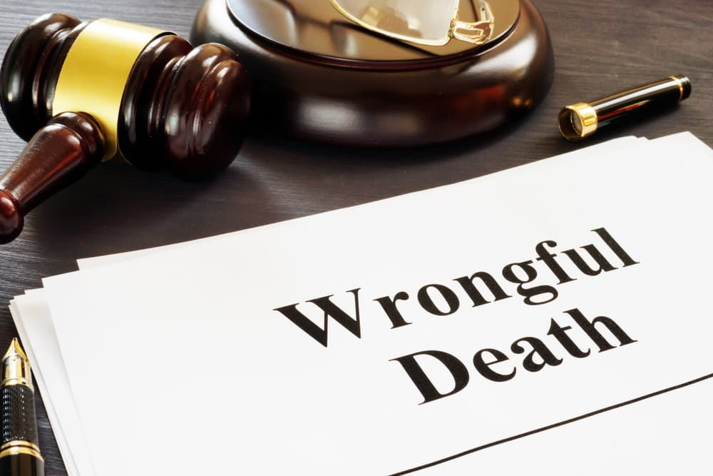 legal paper with wrongful death header on judge desk with a gavel